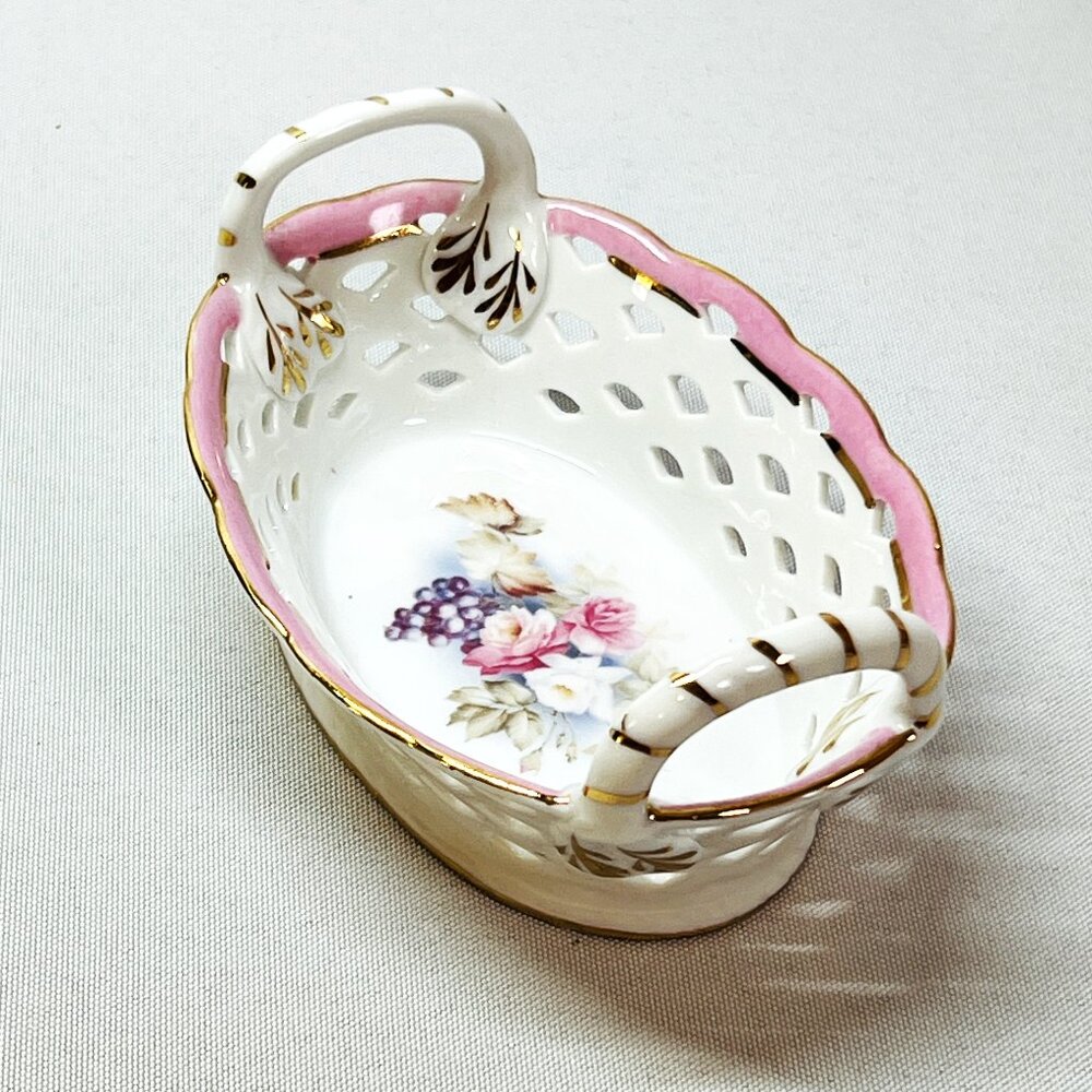 Hand-Painted Reticulated Basket Porcelain Treasures by Betty Platner 4"